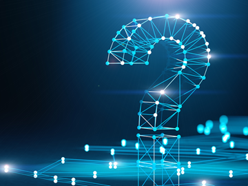 Häufige Fragen blau leuchtende Punkte sind zu einem Fragezeichen miteinander verbunden