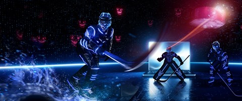 Cyberabwehr für Ihre Cybersicherheit Eishockeyspieler verteidigen Computer vor Bedrohungen