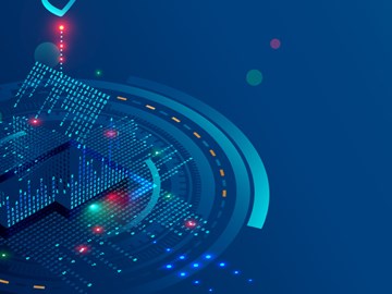 e-Book-Cybersicherheit-Managed-Services-vs-Inhouse-Banner Digitale-abstraktes Bild eines Hauses mit Firewall symbolisiert envia TEL Whitepaper