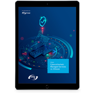 e-Book-Cybersicherheit-Managed-Services-vs-Inhouse_enviaTEL Tablet stellt e-Book der enviaTEL dar: Cybersicherheit Managed Services vs Inhouse