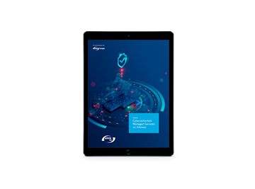 Whitepaper Cybersicherheit: Managed Services vs. Inhouse Das Cover des Whitepapers auf einem Tablet zeigt ein digitales Haus, von dem ein Schutzschild mit Haken ausgeht, sowie den Titel des Whitepapers und das Logo der envia TEL