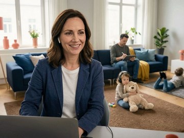 Leben und arbeiten in einer vernetzten Welt Familie im Home-Office