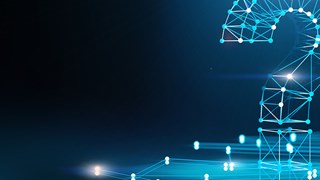 Häufige Fragen blau erleuchtetes Fragezeichen vor dunklem Hintergrund